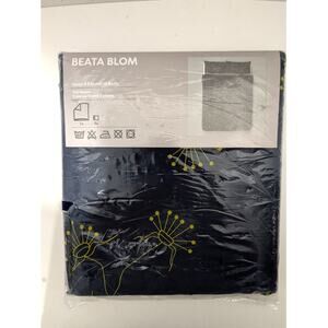 IKEA BEATA BLOM Full/Queen Quilt Cover 2 Standard Pillowshams Navy & Yellow